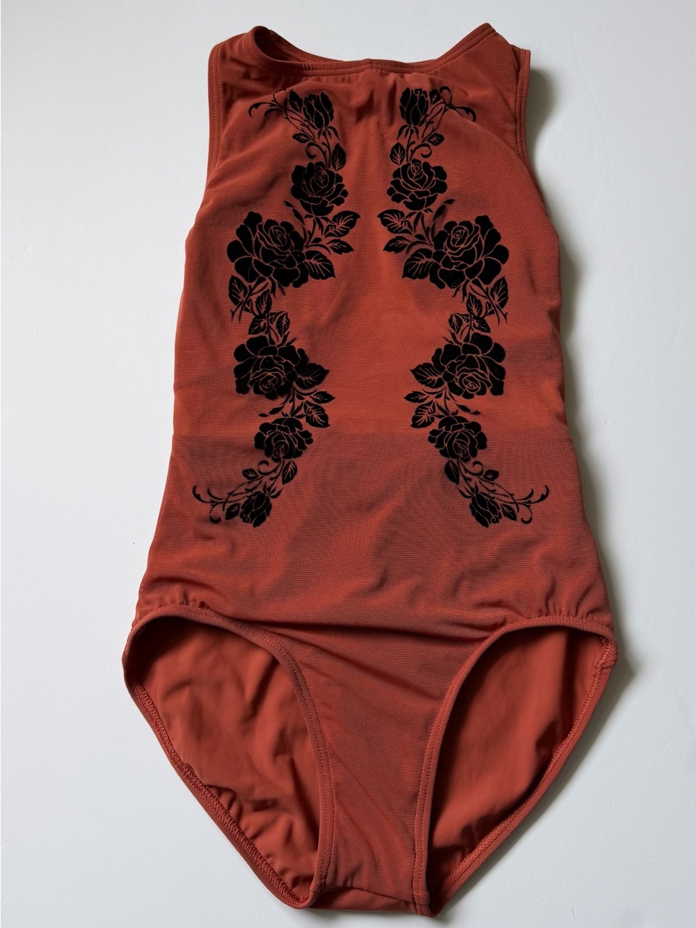 balera Rust Floral-Print Dance Leotard with Black Design LC